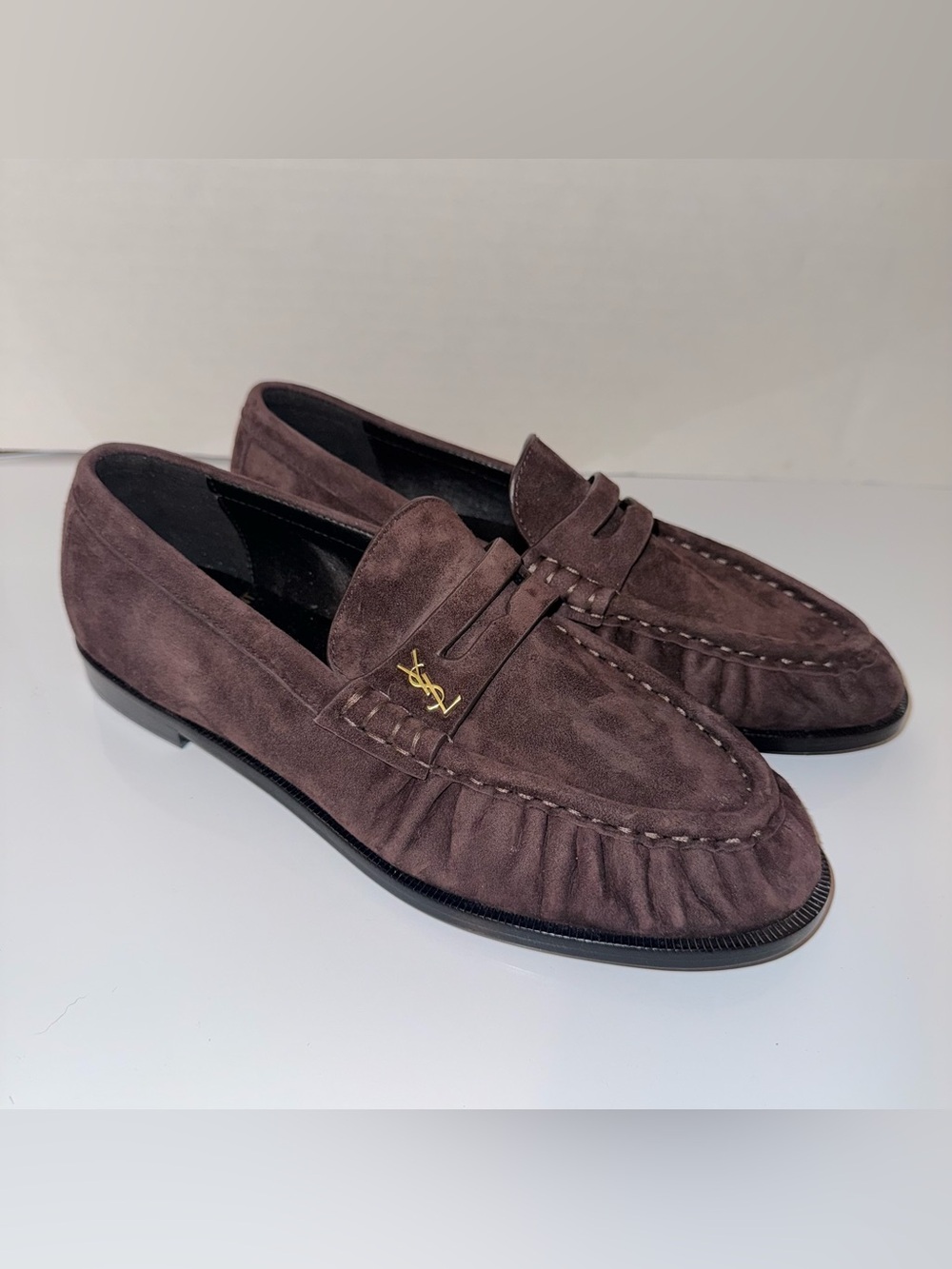 SAINT LAURENT brown suede quiet luxury never worn designer penny loafers 38 - Picture 3 of 8